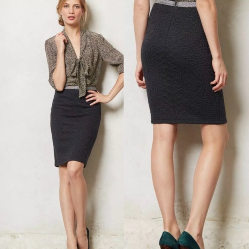Anthropologie Moulinette Soeurs Black Textured Knit Pencil Skirt-XS